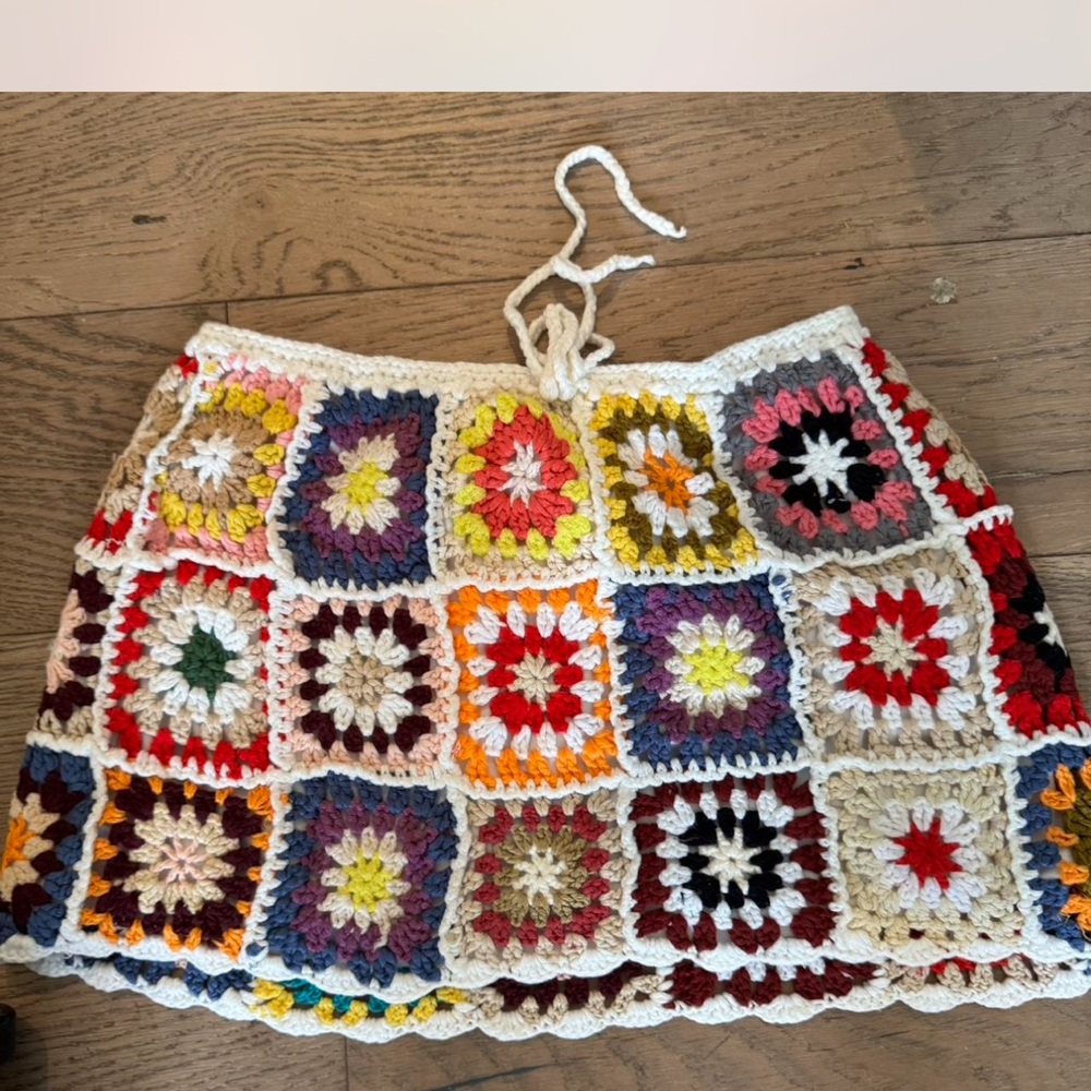 Handmade Multicolor Crochet Granny Square Mini Skirt - Picture 2 of 2